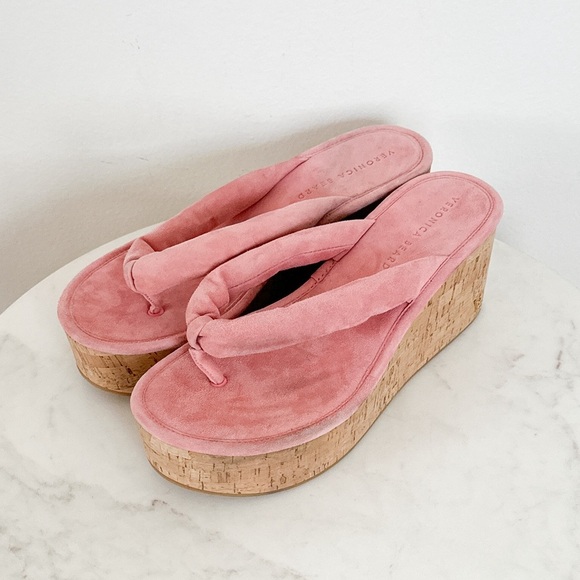 NEW Veronica Beard Geno Cork Platform Wedge Sandals Dragonfruit Pink Size 9 - Picture 4 of 10